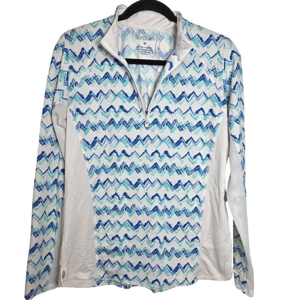 NWOT SanSoleil Golf 1/4 Zip Pullover UV 50 Cooling Athletic Zigzag Top Medium‎